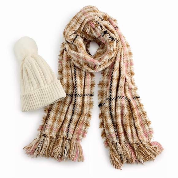 Nine West Accessories - Nine West Faux Fur Pom Beanie & Scarf Set